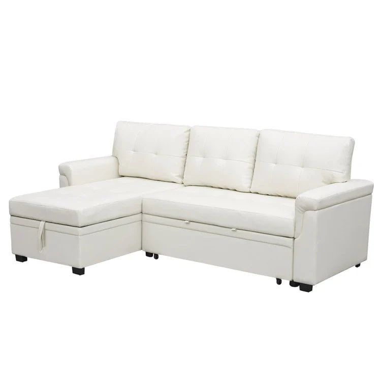 Canapé d'angle réversible convertible avec lit gigogne, méridienne de rangement et pieds durables