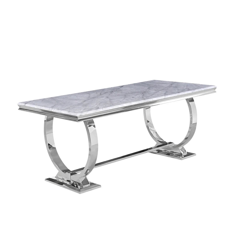 Table de salle à manger moderne avec piètement en U en acier inoxydable