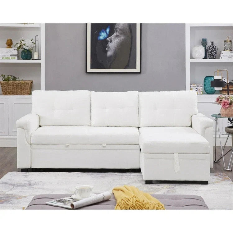 Canapé d'angle réversible convertible avec lit gigogne, méridienne de rangement et pieds durables