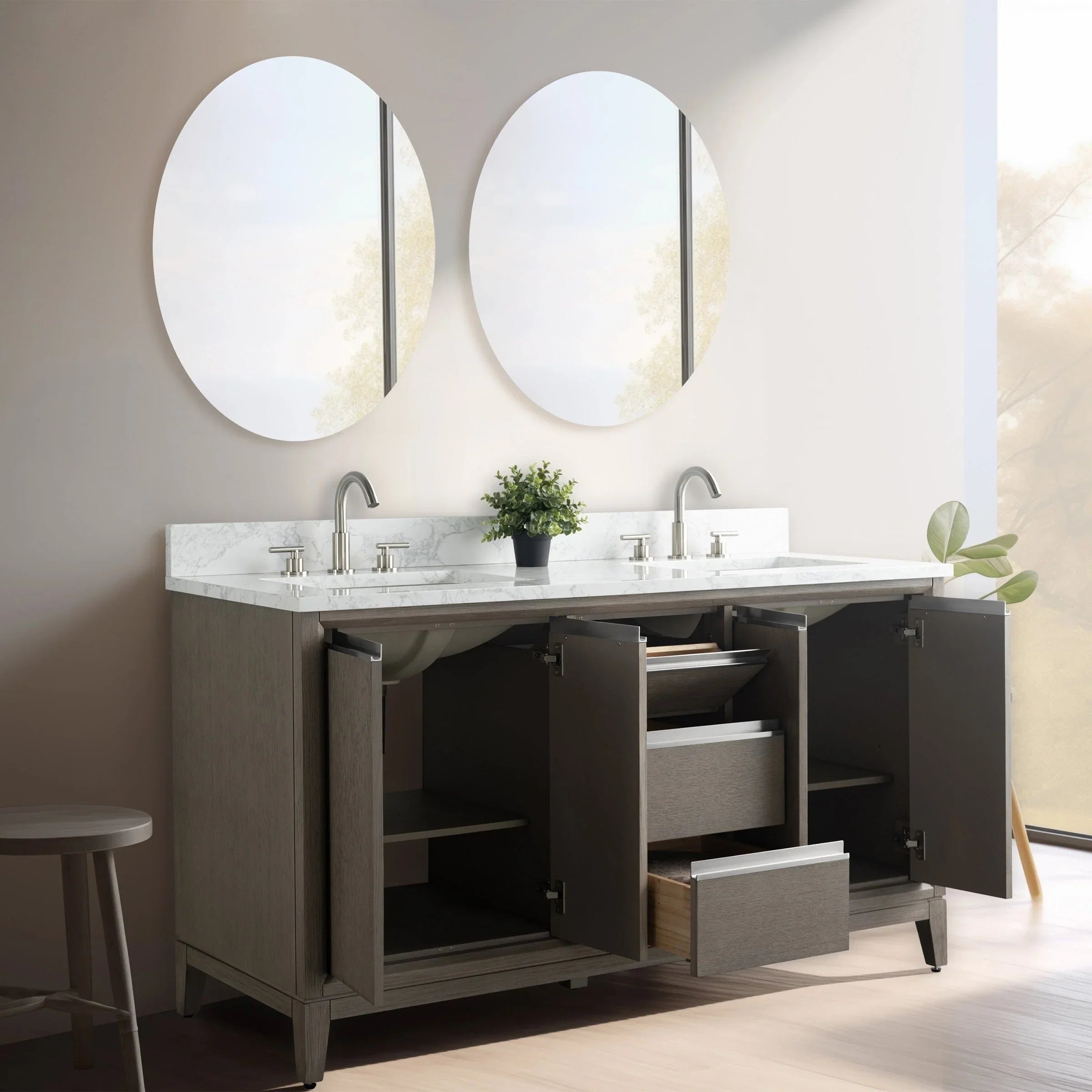 Meuble-lavabo Vanity Art avec évier en céramique et dessus en marbre reconstitué