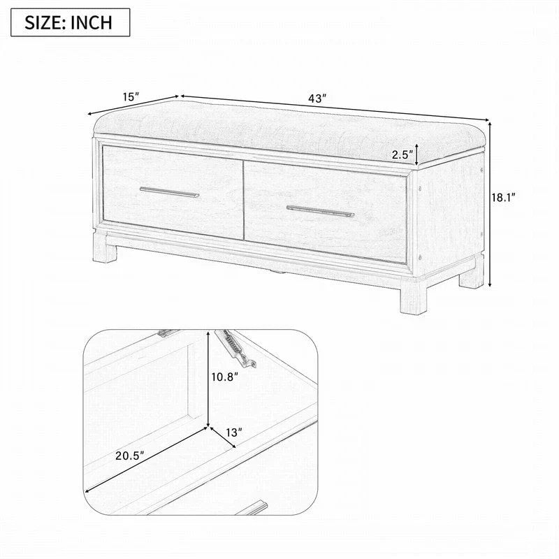 Banc à chaussures avec coussin amovible et rangement dissimulé pour l'entrée et le salon