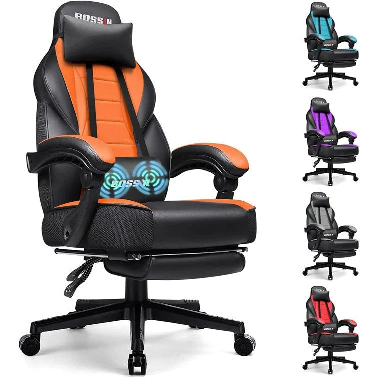 Chaise de jeu style course BOSSIN, fauteuil gamer grande taille 300 lb, chaise d'ordinateur à dossier haut