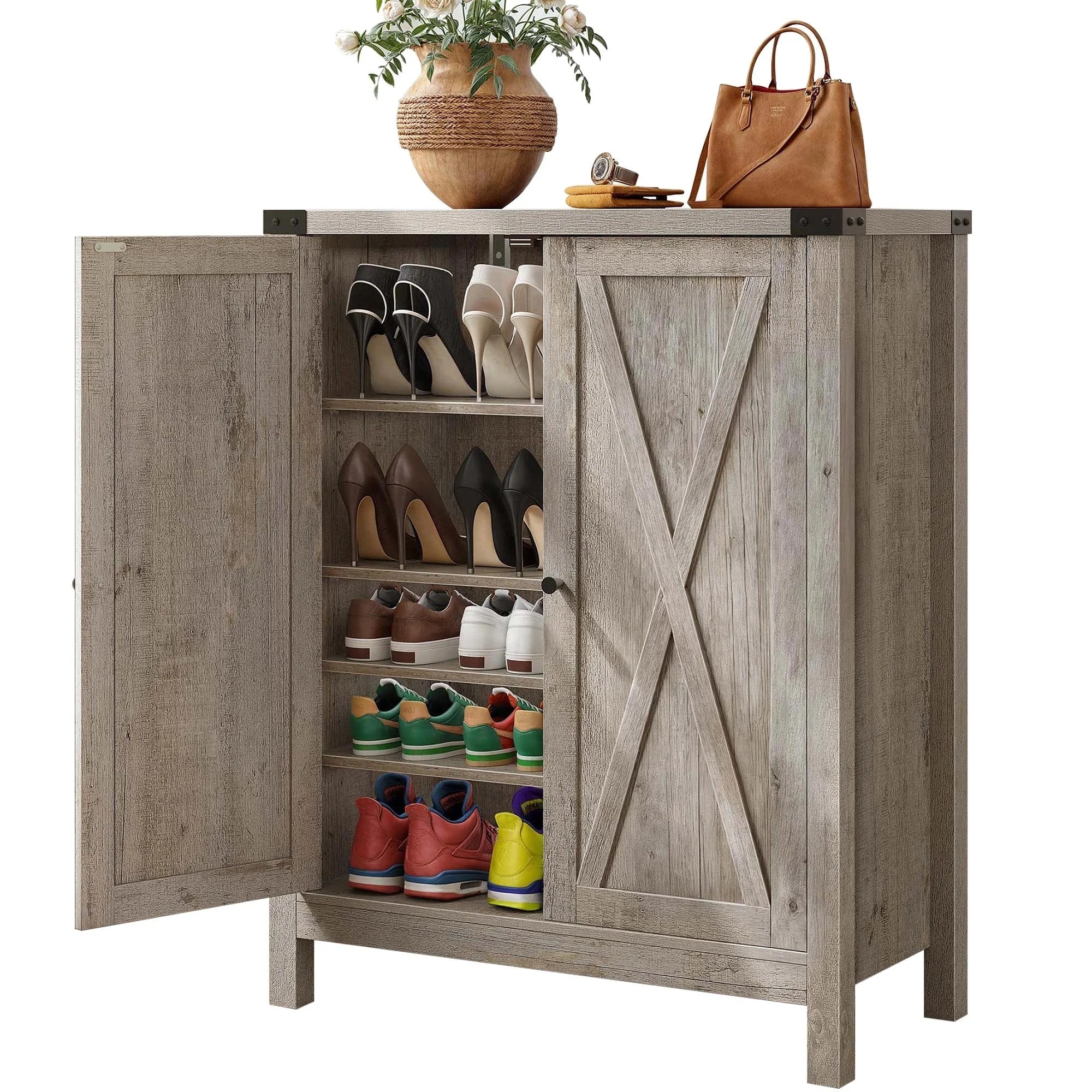 Meuble de rangement pour chaussures Moasis à 5 niveaux et 20 paires avec portes doubles pour entrée