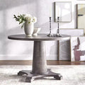 Table à manger ronde à pied central grise : style vintage, 4 places