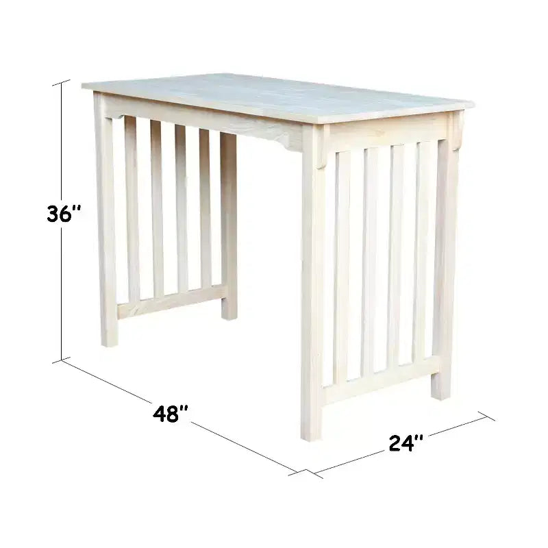 Table de salle à manger hauteur comptoir, style Mission, en parawod massif non traité, 122 cm x 61 cm