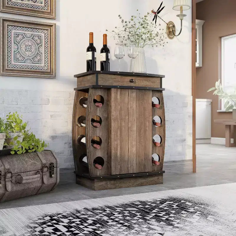 Mini-bar avec casier à vin 8 bouteilles finition chêne recyclé