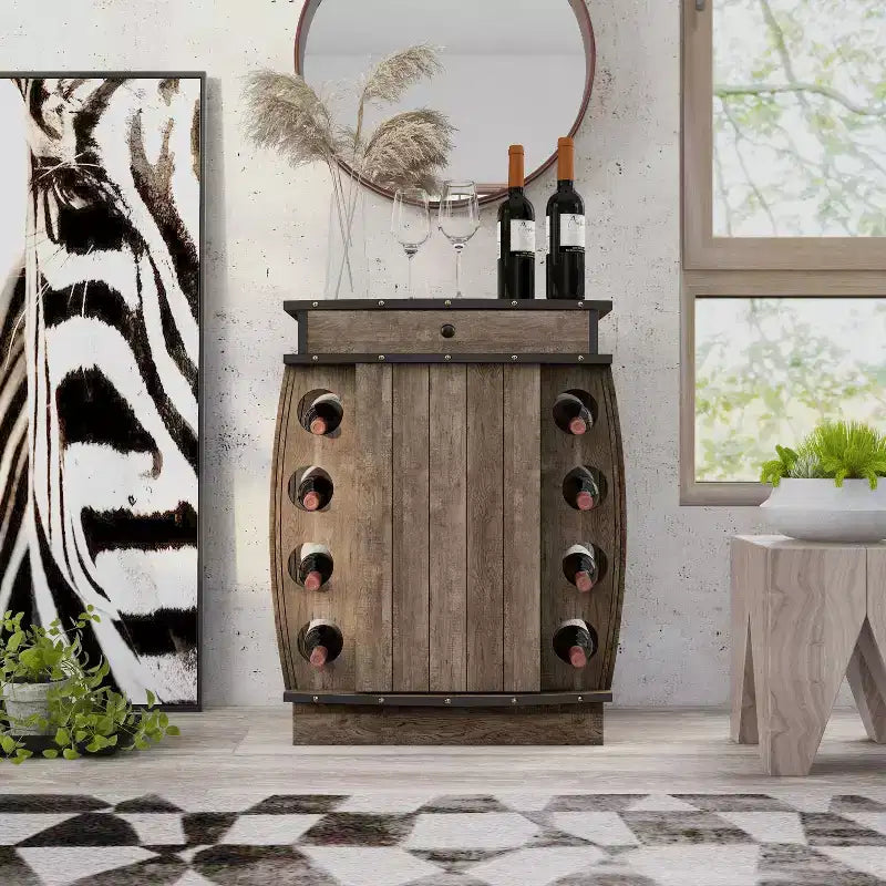 Mini-bar avec casier à vin 8 bouteilles finition chêne recyclé