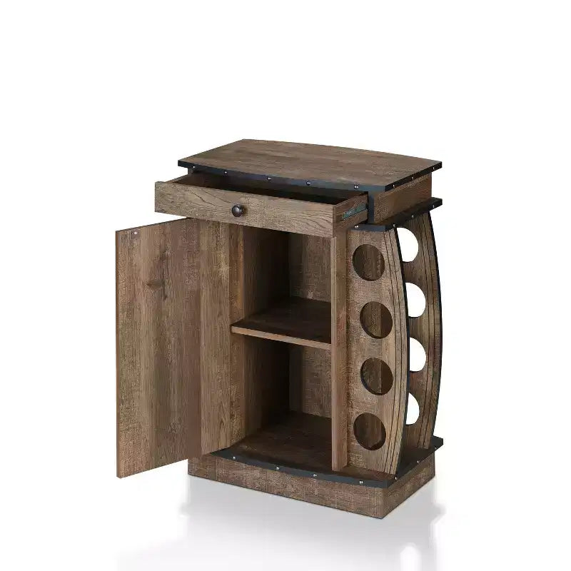 Mini-bar avec casier à vin 8 bouteilles finition chêne recyclé