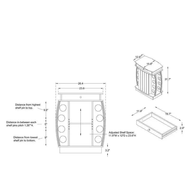 Mini-bar avec casier à vin 8 bouteilles finition chêne recyclé