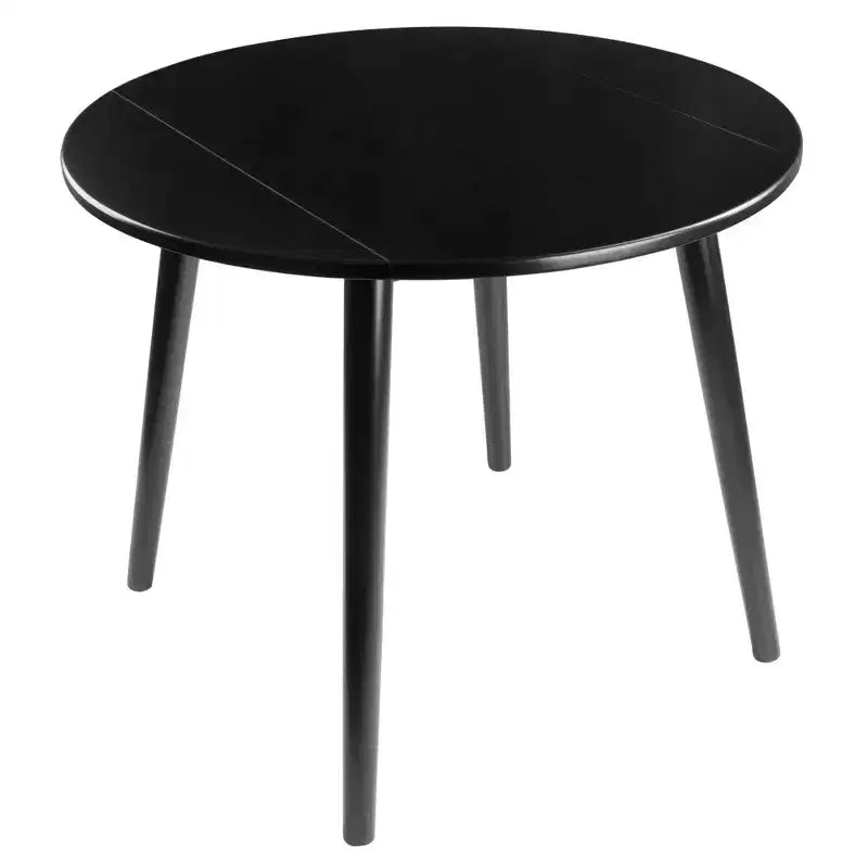 Table à manger ronde de 36 po avec rallonges abattantes, en bois massif noir, 4 places