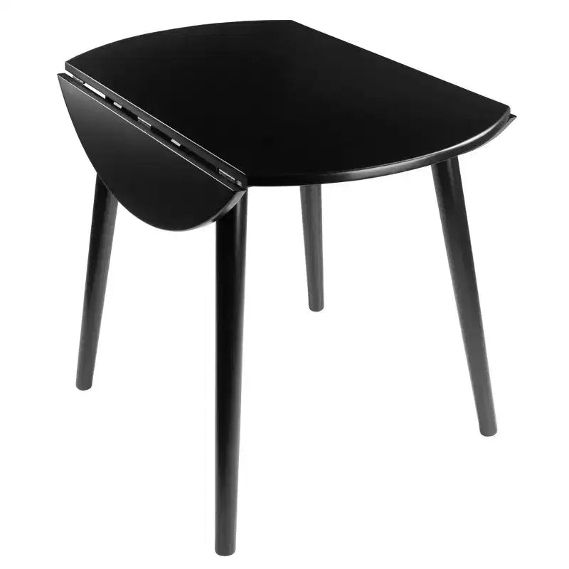 Table à manger ronde de 36 po avec rallonges abattantes, en bois massif noir, 4 places