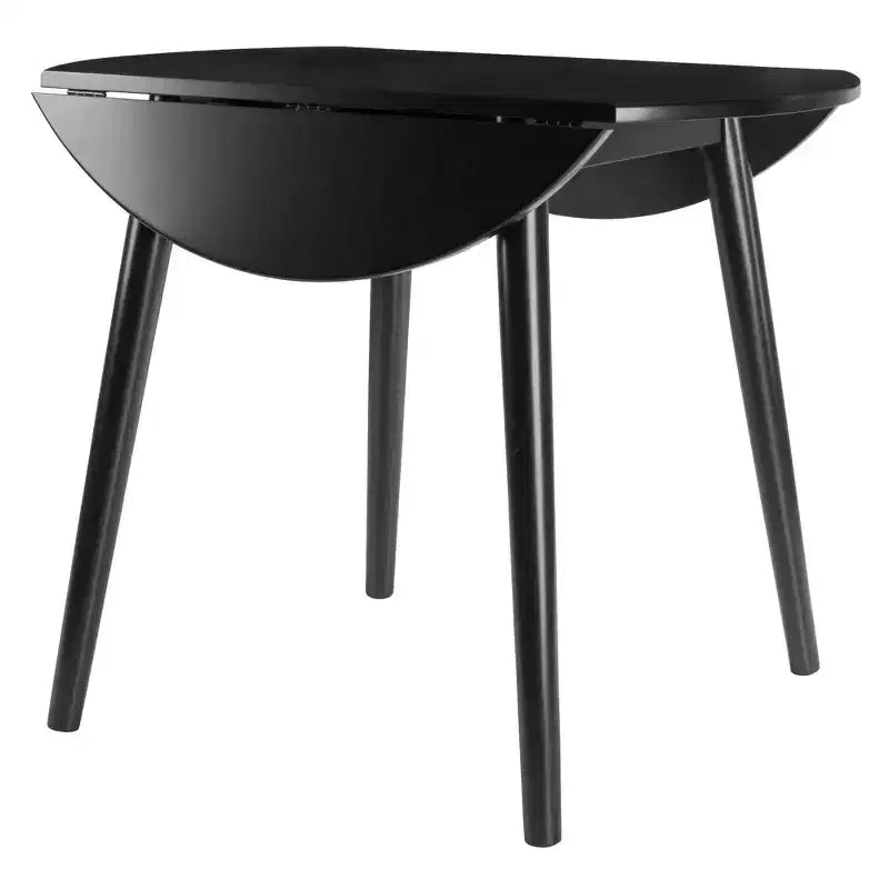 Table à manger ronde de 36 po avec rallonges abattantes, en bois massif noir, 4 places