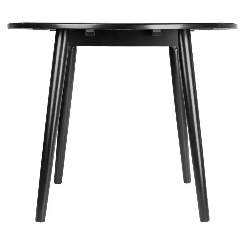 Table à manger ronde de 36 po avec rallonges abattantes, en bois massif noir, 4 places