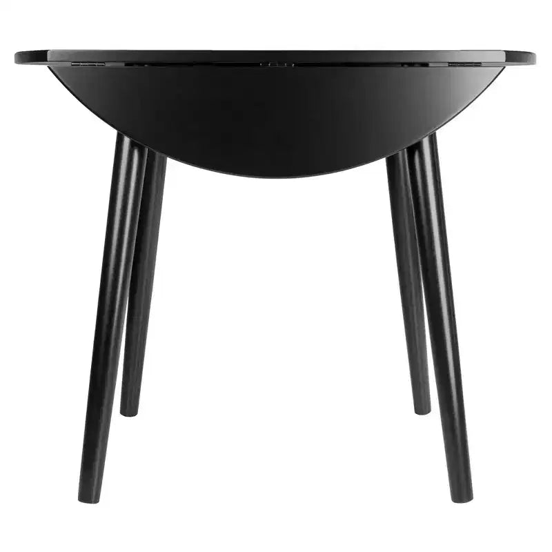 Table à manger ronde de 36 po avec rallonges abattantes, en bois massif noir, 4 places