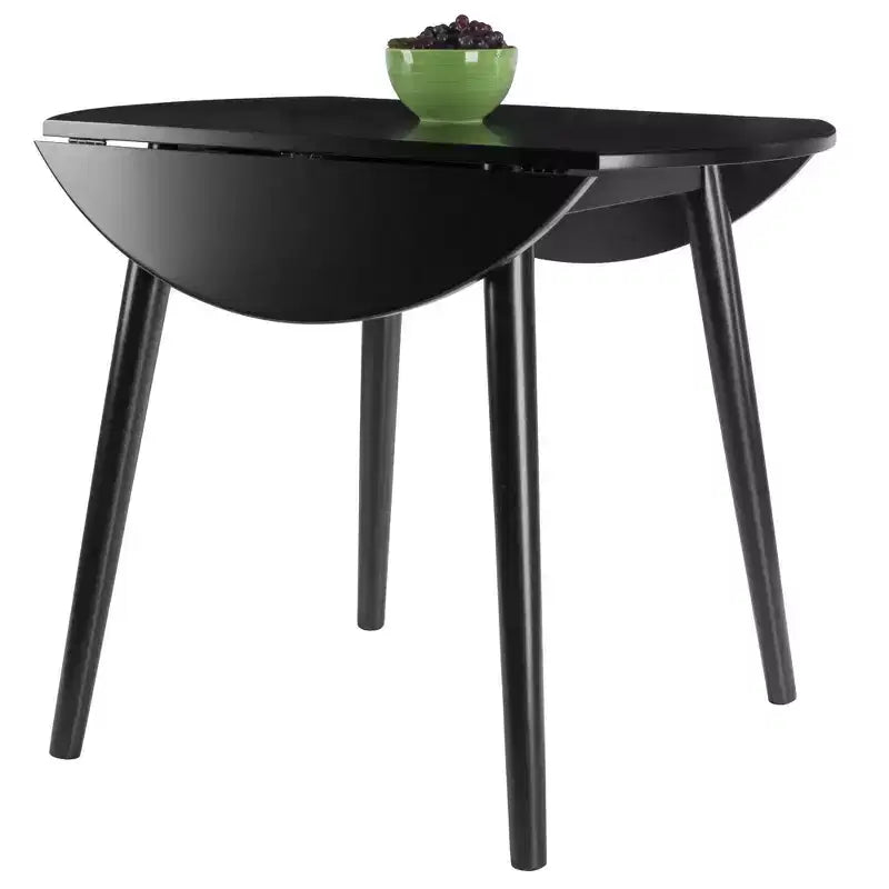 Table à manger ronde de 36 po avec rallonges abattantes, en bois massif noir, 4 places