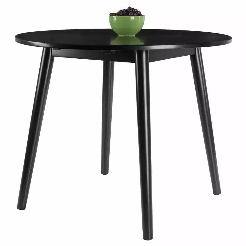 Table à manger ronde de 36 po avec rallonges abattantes, en bois massif noir, 4 places