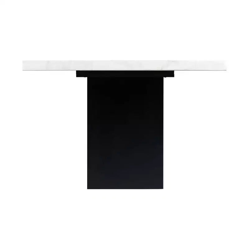 Table à manger hauteur standard avec plateau en marbre blanc, 6 places, et piètement central noir