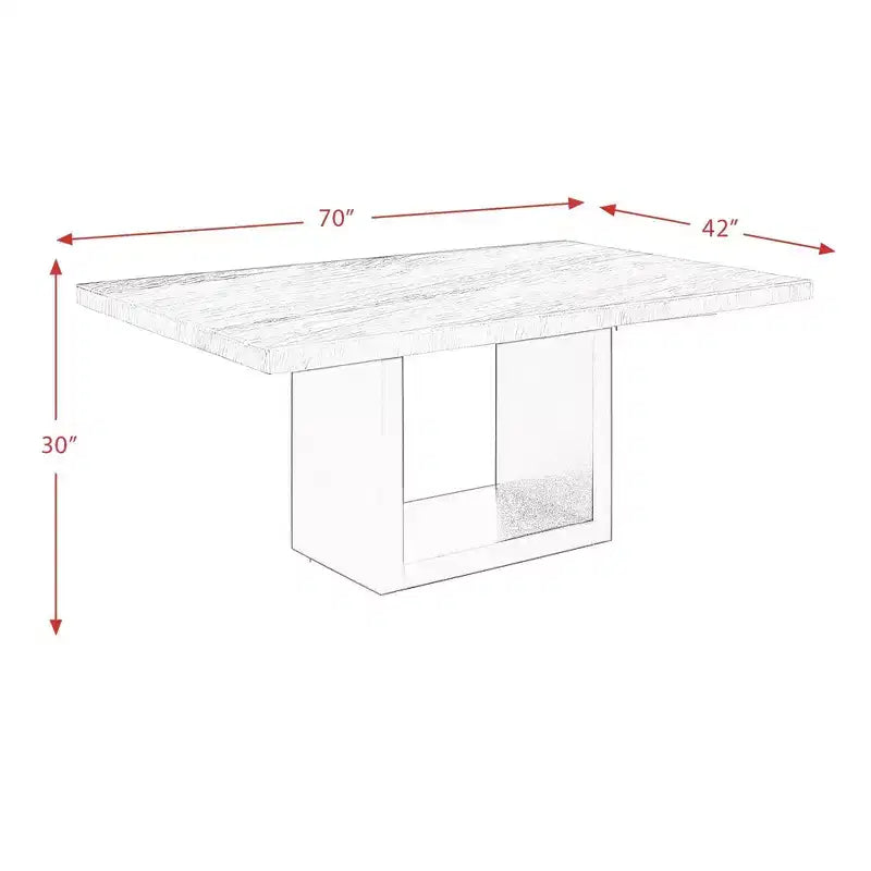 Table à manger hauteur standard avec plateau en marbre blanc, 6 places, et piètement central noir