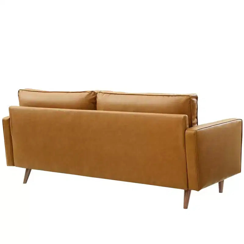Canapé quatre places en similicuir brun clair, style Mid-Century Modern