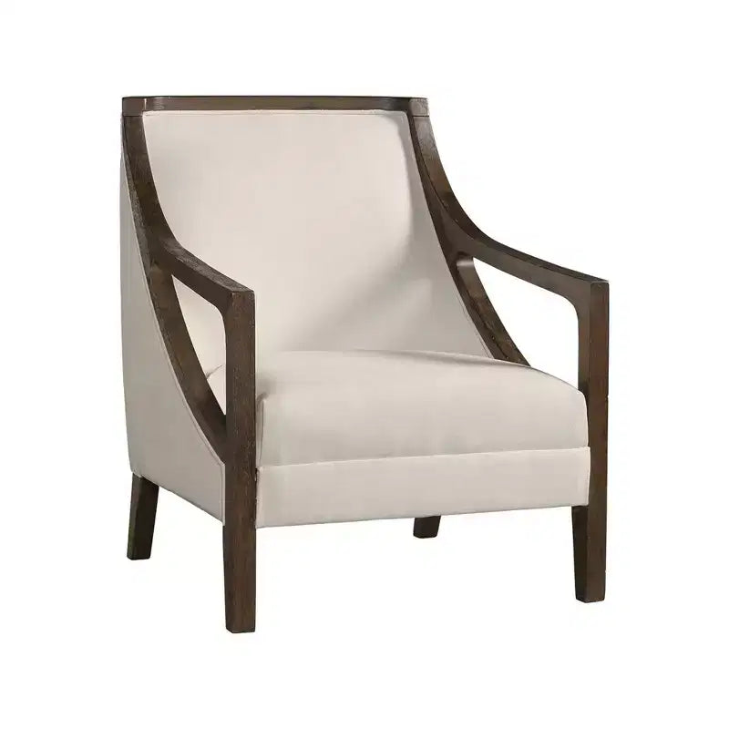 Fauteuil d'appoint avec accoudoirs découpés, rembourré marron, cadre en bois d'hévéa