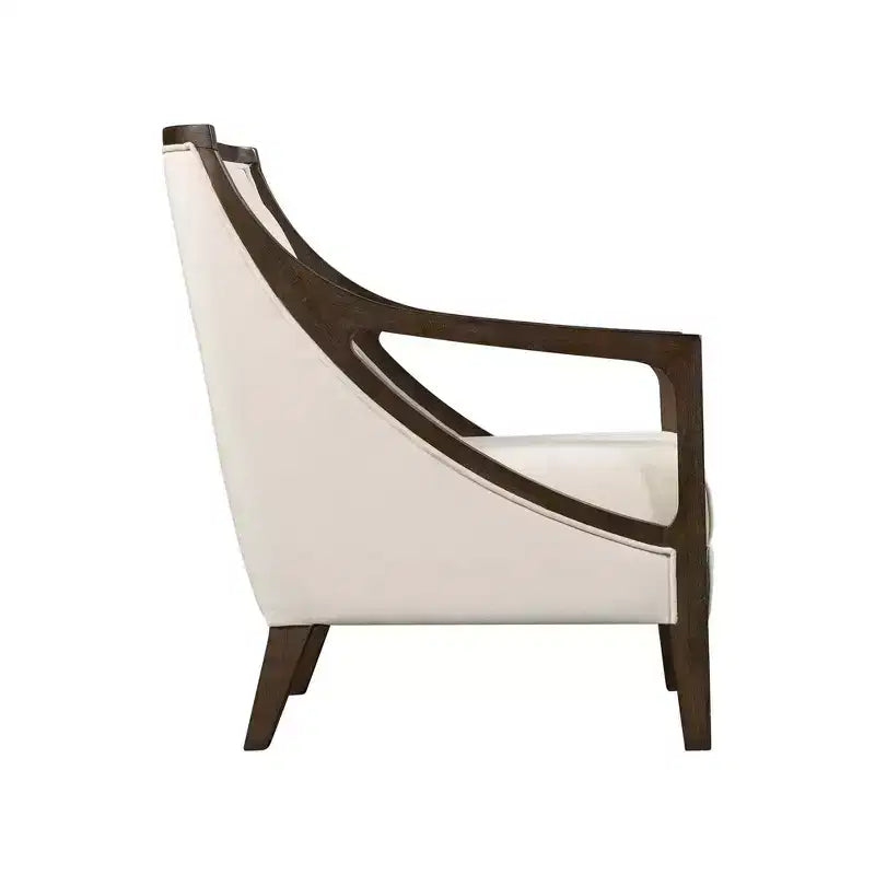 Fauteuil d'appoint avec accoudoirs découpés, rembourré marron, cadre en bois d'hévéa