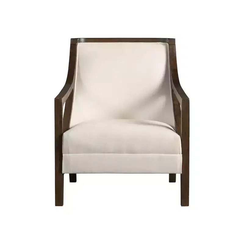 Fauteuil d'appoint avec accoudoirs découpés, rembourré marron, cadre en bois d'hévéa