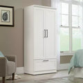 Armoire 2 portes en MDF blanc cassé avec tiroirs et ferrures métalliques