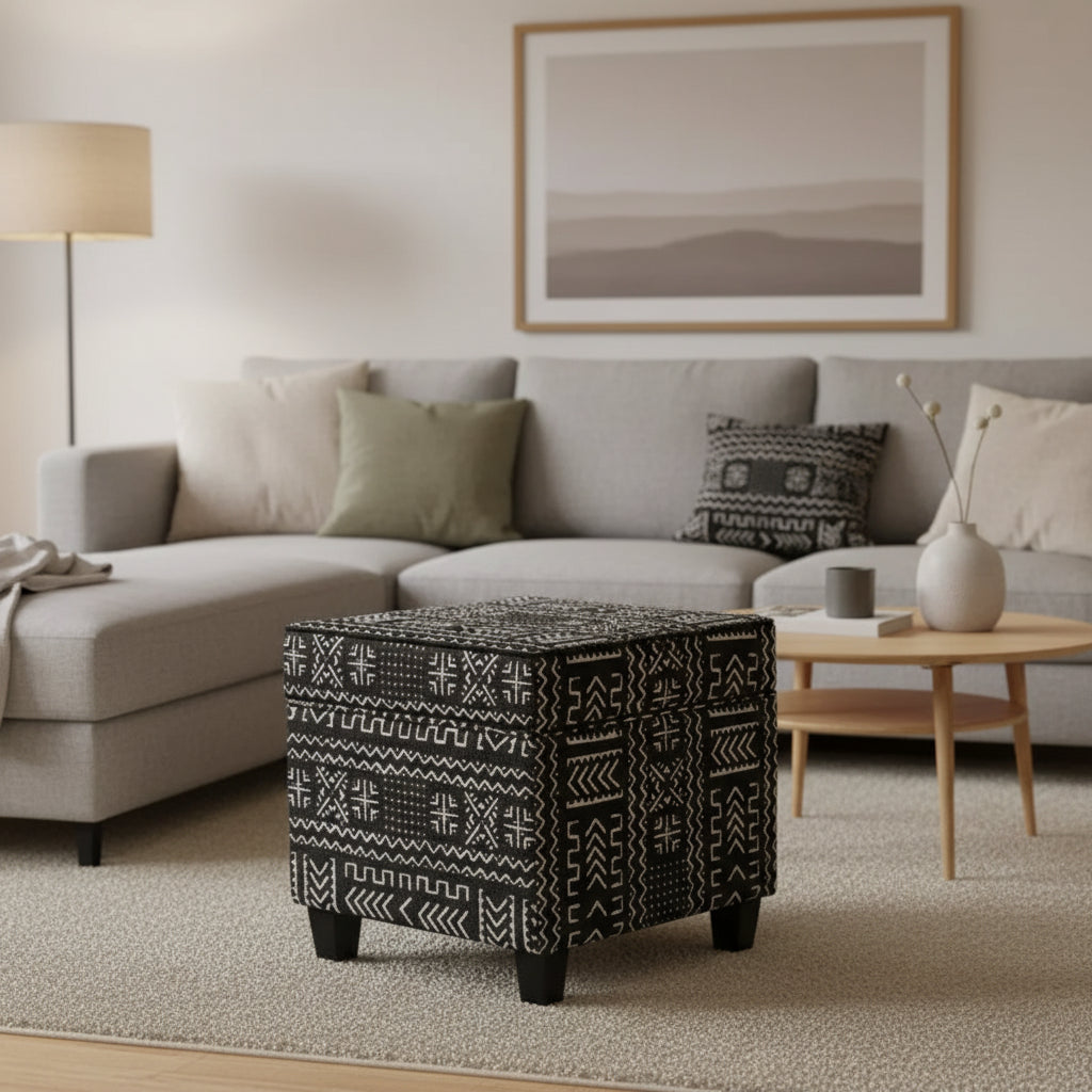 Square Storage Ottoman with Lift Off Top Onyx - HomePop: Upholstered, Rectangular Shape