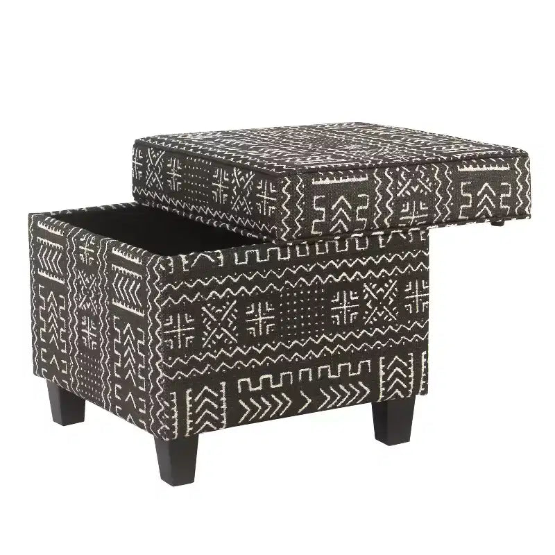 Pouf de rangement carré avec plateau amovible en onyx tapissé