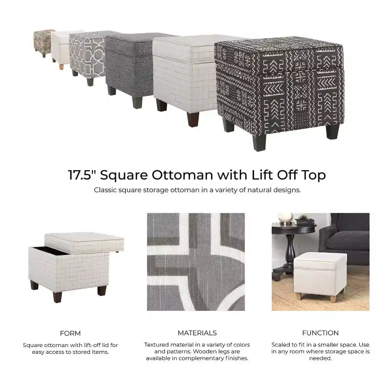 Pouf de rangement carré avec plateau amovible en onyx tapissé