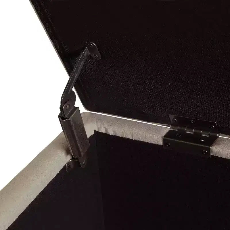 Banc de rangement capitonné avec couvercle à charnière en polyester crème de beurre