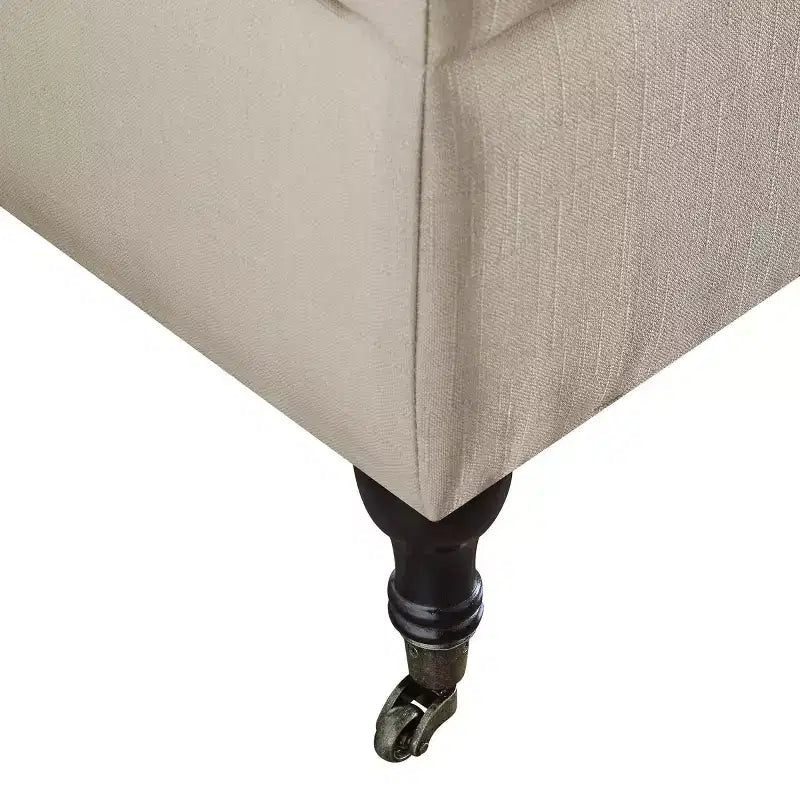 Banc de rangement capitonné avec couvercle à charnière en polyester crème de beurre