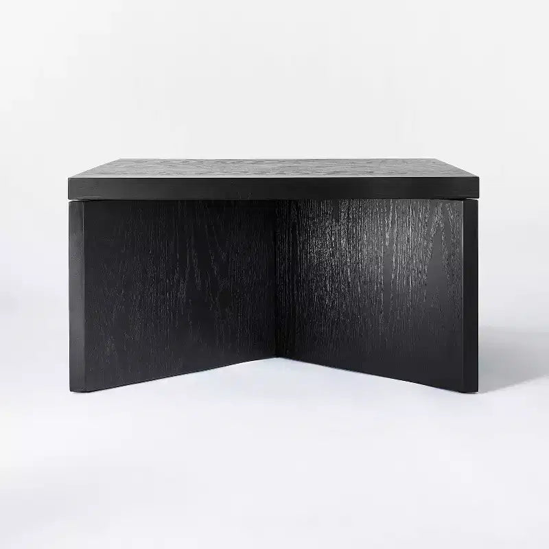 Table basse carrée en bois noir avec pieds croisés