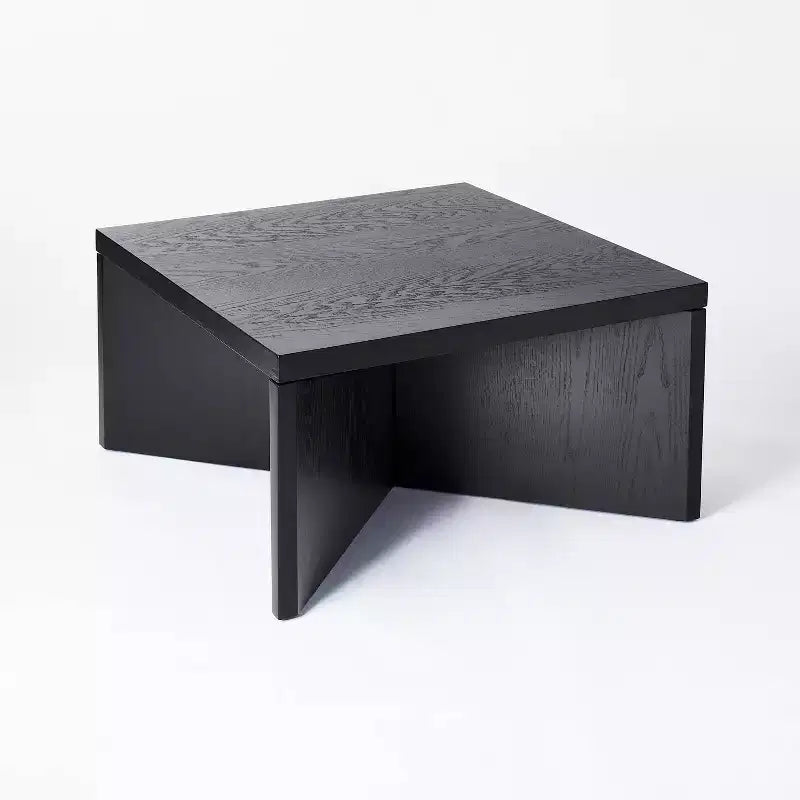 Table basse carrée en bois noir avec pieds croisés