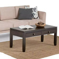 Table basse 42 po en pin massif brun acajou avec 2 tiroirs