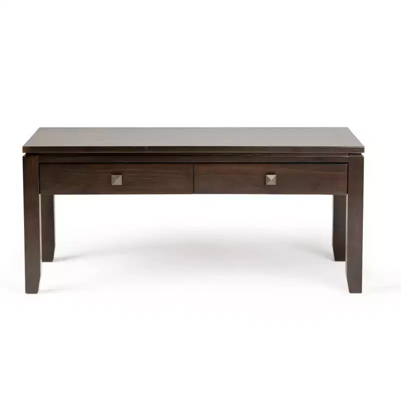 Table basse 42 po en pin massif brun acajou avec 2 tiroirs
