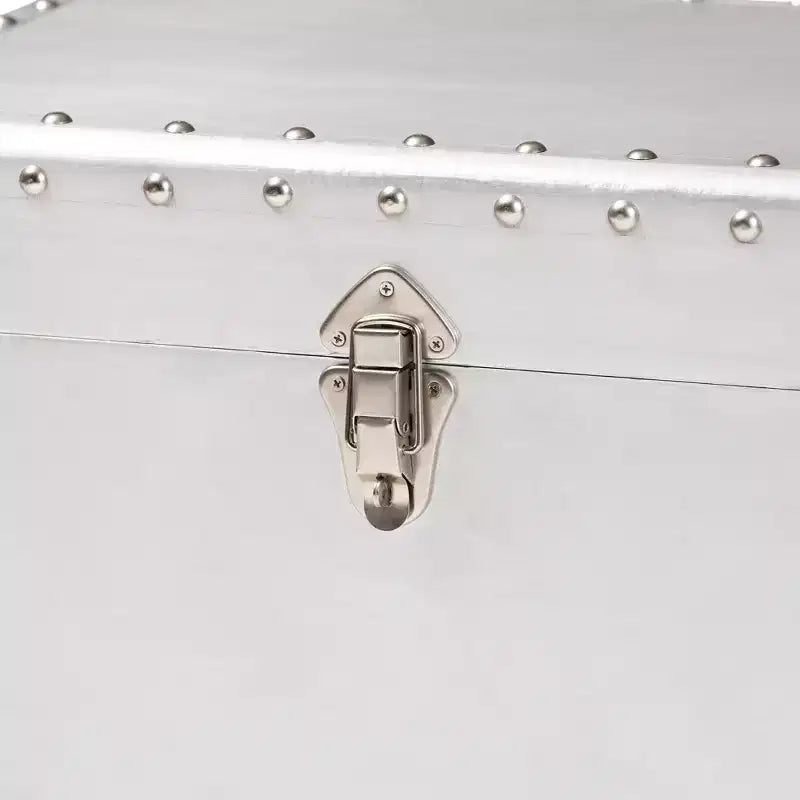 Commode de rangement d'appoint en métal à 2 tiroirs, style industriel vintage argenté