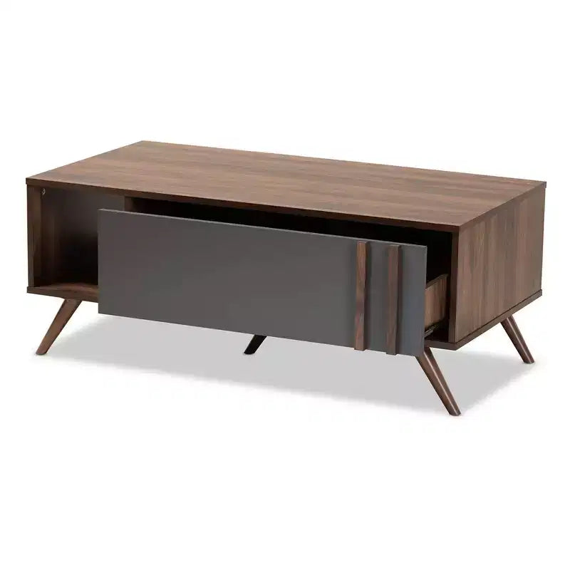 Table basse en bois bicolore 1 tiroir Gris/Noyer