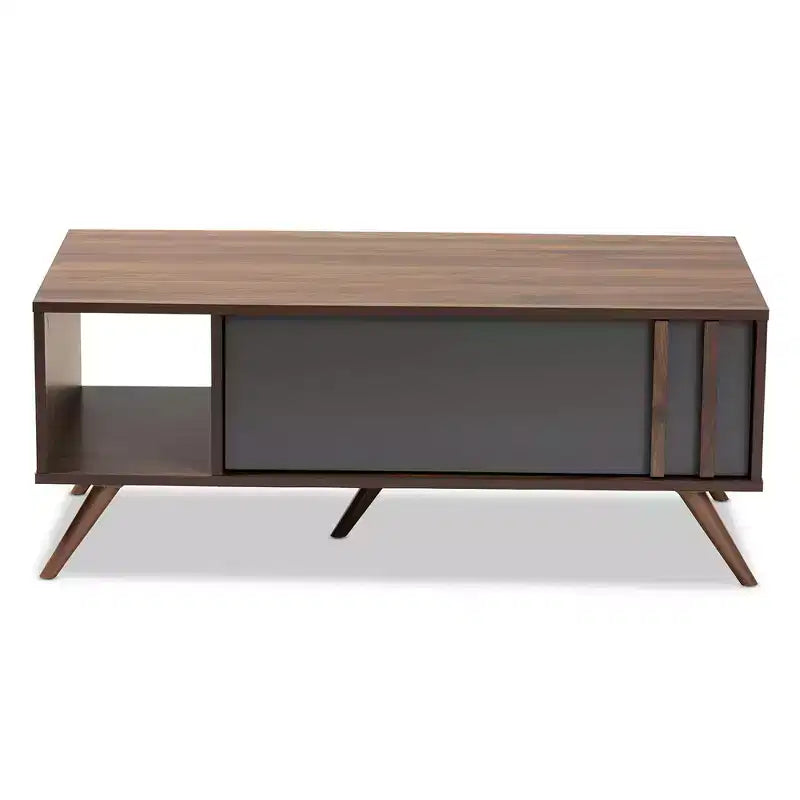 Table basse en bois bicolore 1 tiroir Gris/Noyer