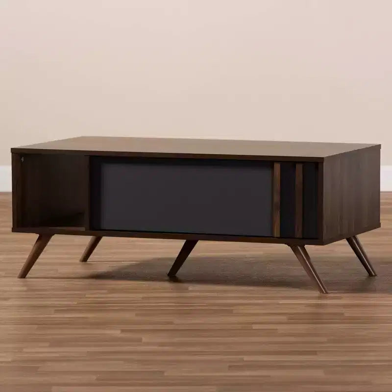 Table basse en bois bicolore 1 tiroir Gris/Noyer