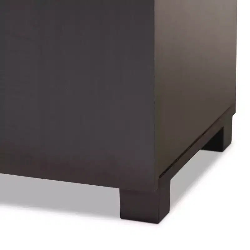 Meuble de rangement pour chaussures d'entrée en bois à 2 portes avec étagères ouvertes, finition wengé
