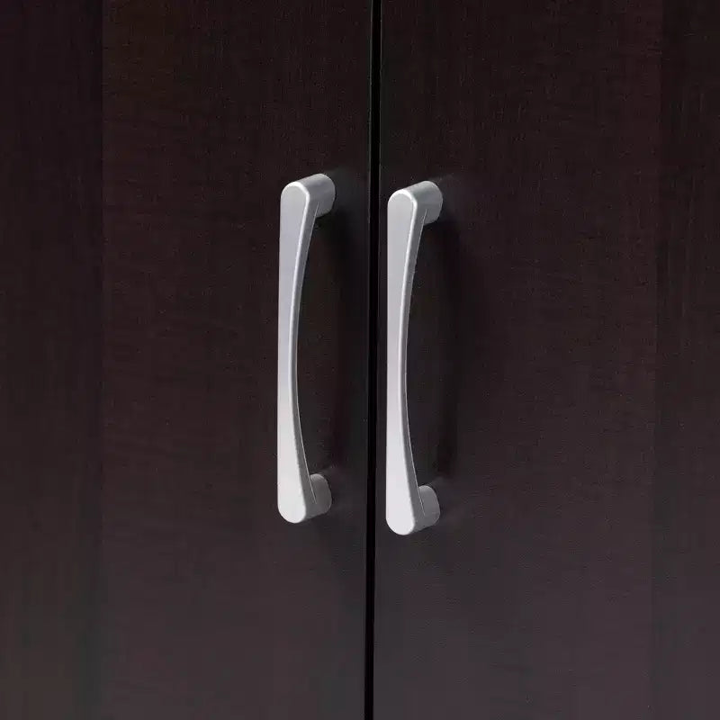 Meuble de rangement pour chaussures d'entrée en bois à 2 portes avec étagères ouvertes, finition wengé