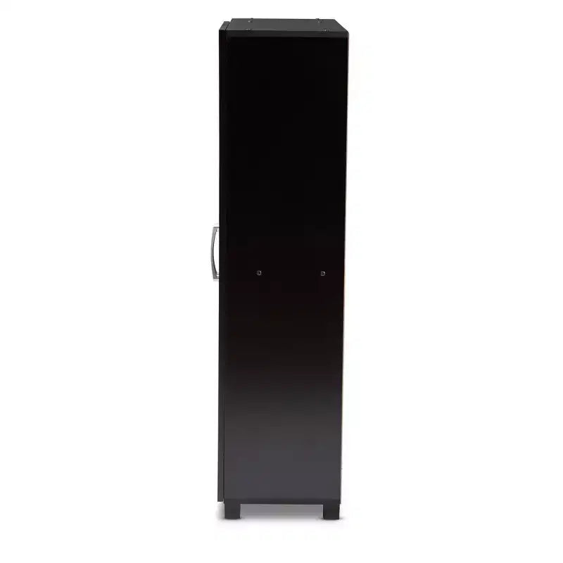 Meuble de rangement pour chaussures d'entrée en bois à 2 portes avec étagères ouvertes, finition wengé