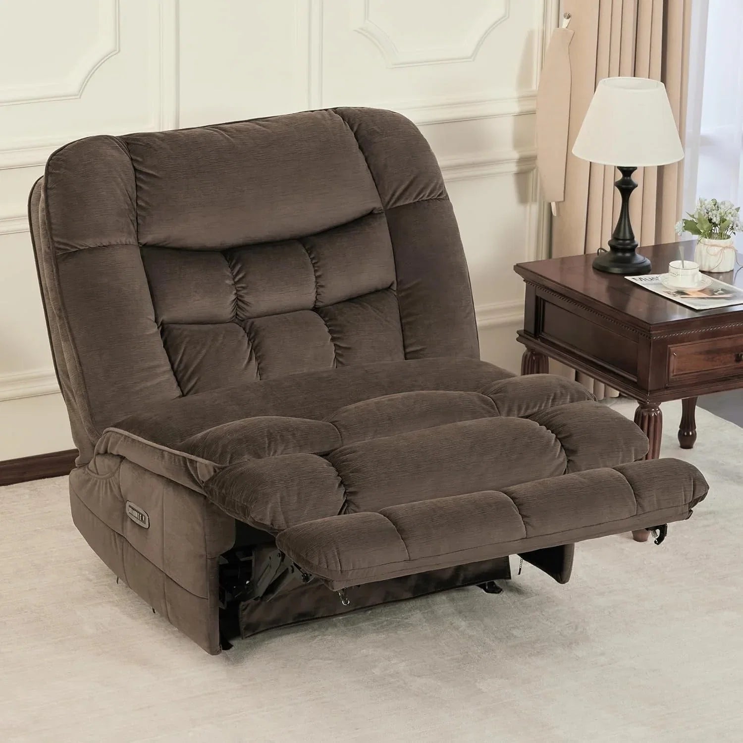 MCombo Fauteuil inclinable électrique sans accoudoirs surdimensionné à double moteur, inclinable Zeroarms parfait pour le salon en tissu PR607