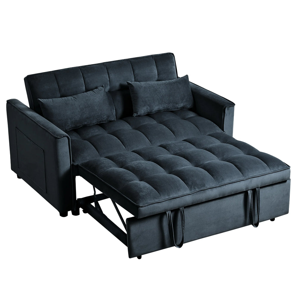 Canapé-lit moderne convertible, canapé-lit 3-en-1 avec dossier réglable, causeuse en velours, oreillers et poches latérales