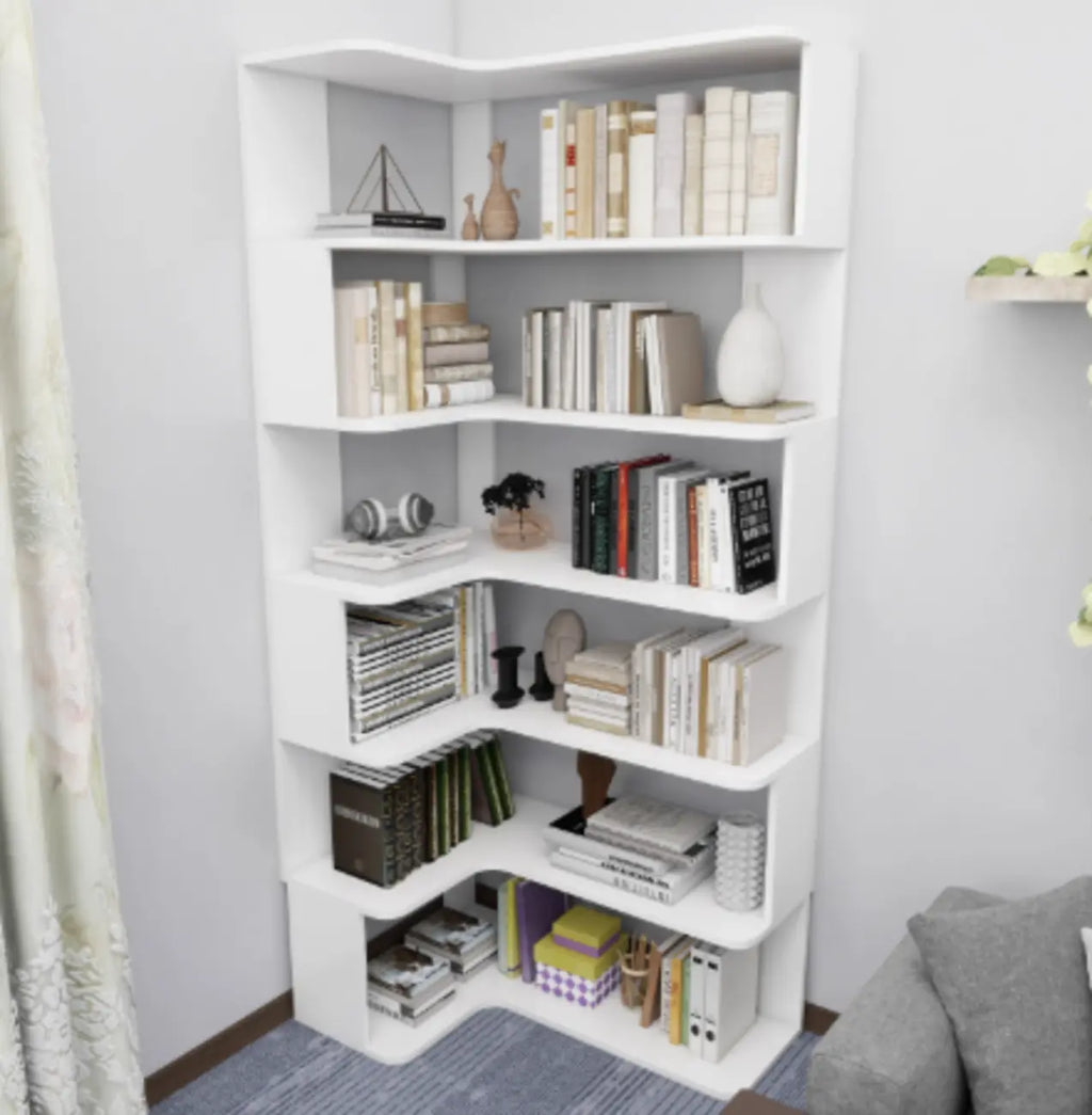 Étagère d'angle en bois manufacturé à 6 tablettes