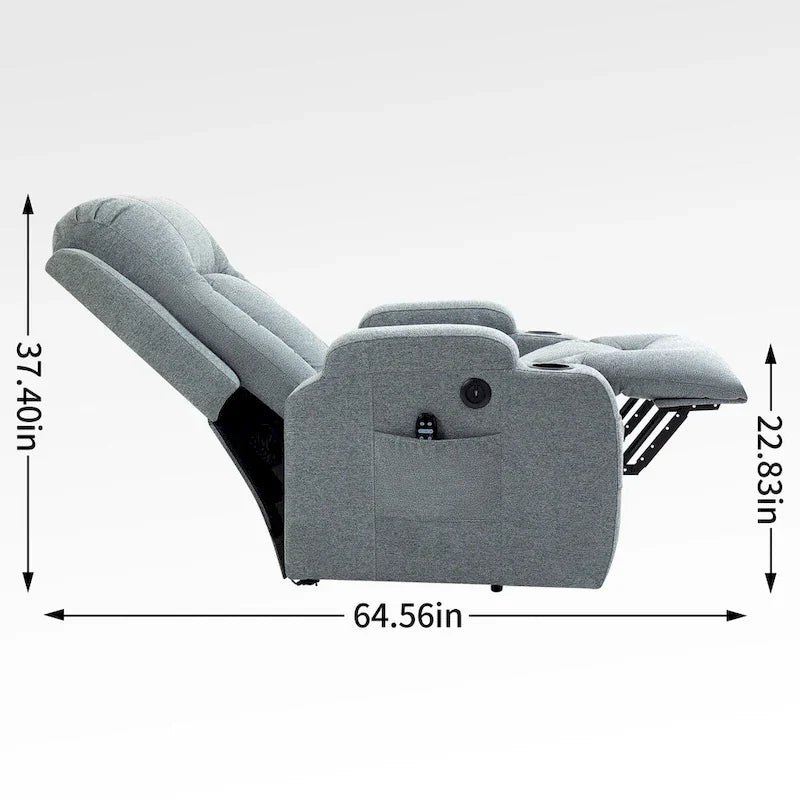 Fauteuil inclinable releveur électrique, fauteuil de massage moderne à moteur unique avec chauffage lombaire, port de chargement USB, porte-gobelets