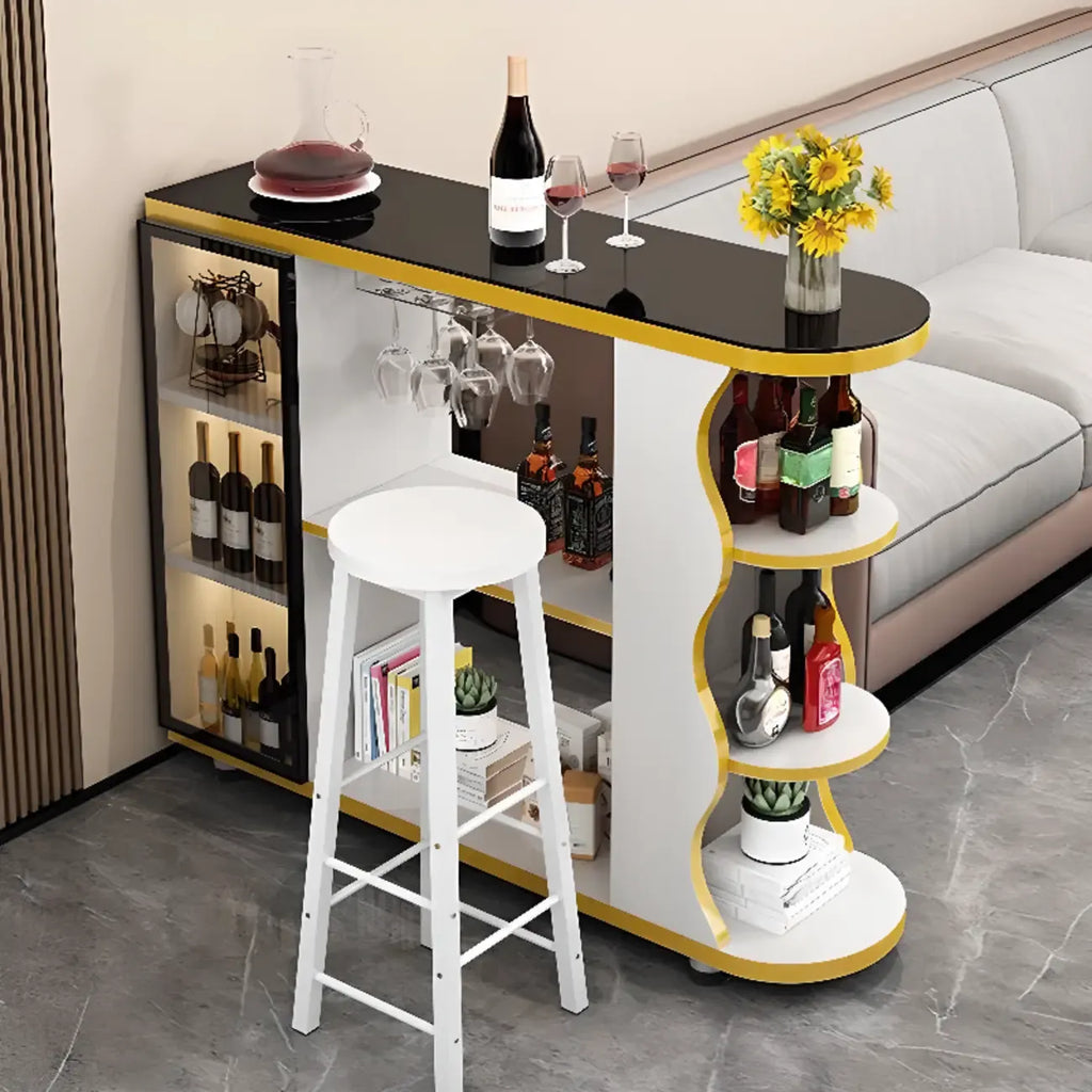 Table de bar contemporaine en pierre à plateau libre avec rangement pour bars à domicile