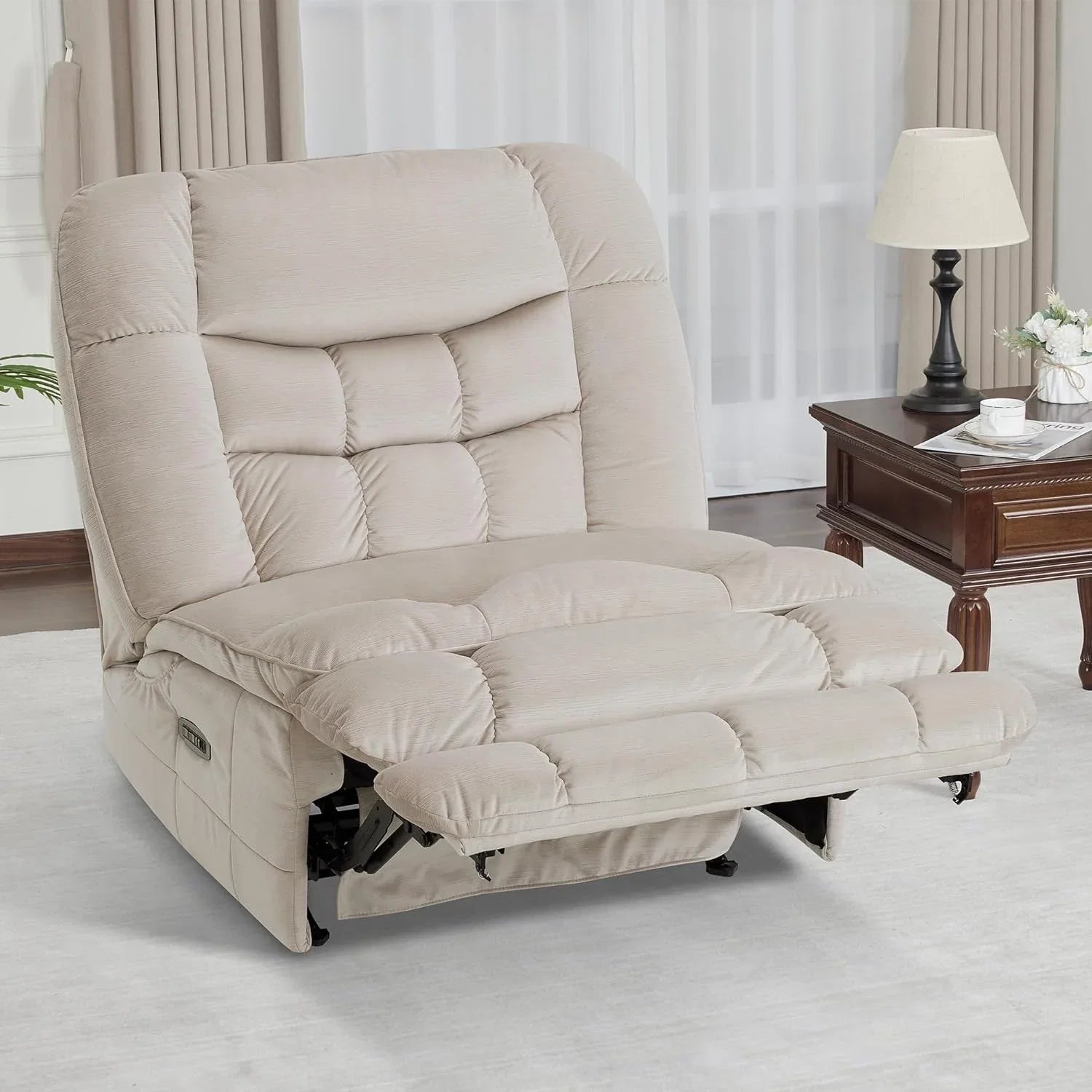 MCombo Fauteuil inclinable électrique sans accoudoirs surdimensionné à double moteur, inclinable Zeroarms parfait pour le salon en tissu PR607