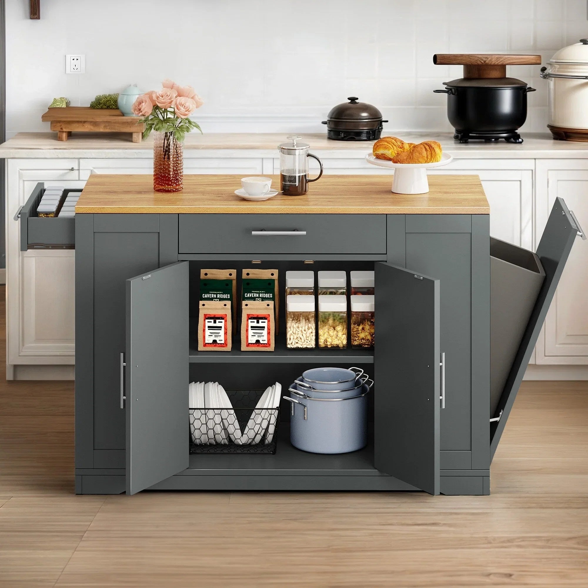 Moasis 53 pouces, îlot de cuisine roulant, armoire de rangement, chariot de cuisine mobile portable